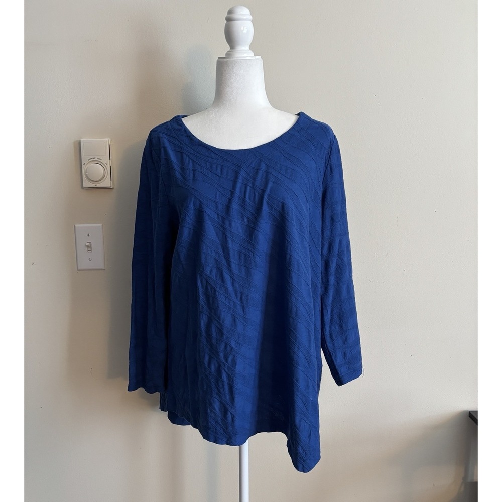 Habitat Clothes to Live In Large Textured Top Asymmetrical Blue Coastal‎ Cotton